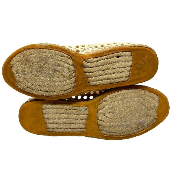 Saint Laurent Womens 7 38 Cream Espadrille Lace Up Loafers Woven Round Toe - Picture 12 of 16